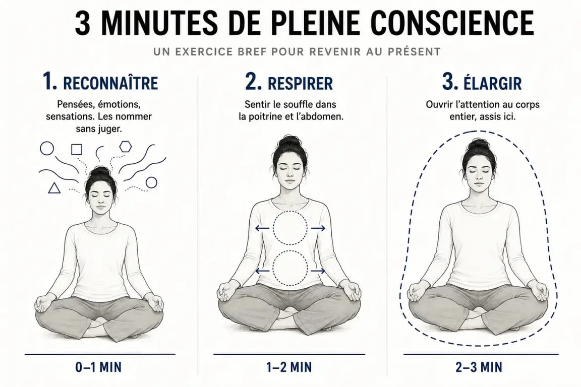 Mindfulness ejercicios: secuencia de respiración de 3 minutos para volver al presente