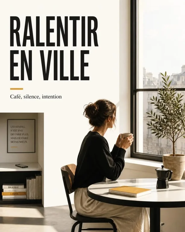 slow life en ville avec rituel calme du matin et téléphone éloigné